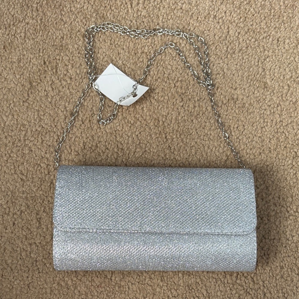 NWT Silver Sparkly Clutch w/ Silver Chain Strap - Picture 5 of 13